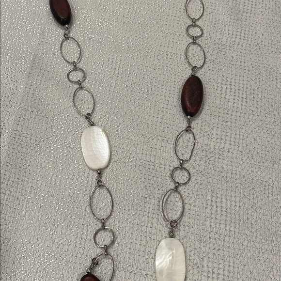 Silver Long Linked Necklace with Colored Embellishments - Picture 1 of 1
